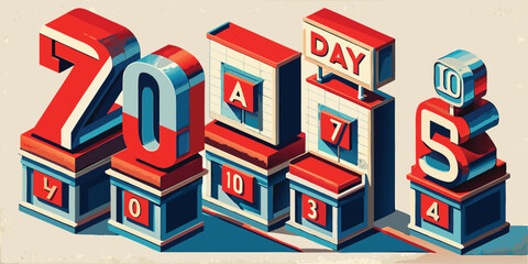 Retro style digital display numbers forming the year 2023 and 2024