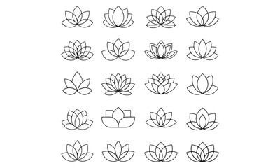 Collection of Hand-Drawn Lotus Flower Line Art Illustrations