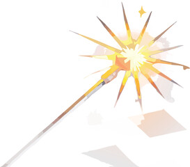 Sparkler igniting with bright golden sparks against a white background