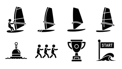 Silhouette icons of sailing and sports activities for competitions