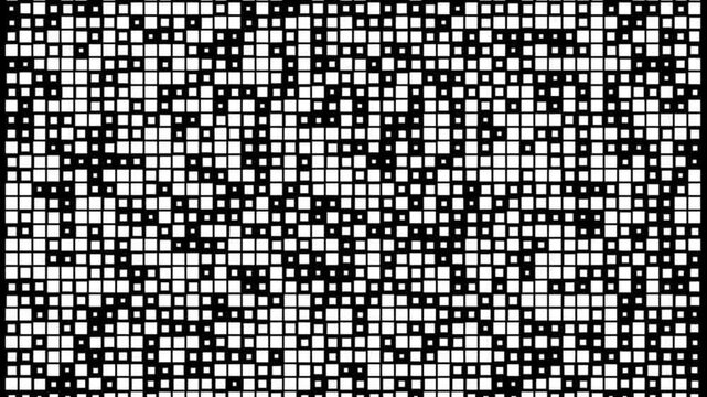 Random Twinkling Starfield Effect With White Square Grid, Pseudo Random Modulation, Smooth Size Falloff, Pixel Perfect Rendering, Centered Layout, and Black Background Animation