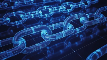 Blockchain Network: A detailed visual of a network of interconnected blockchain links, representing the digital transformation and secure data exchange in a digital environment.