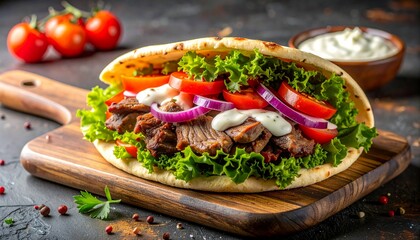 Knuspriges Pita mit gegrilltem Gyros und frischem Gem&uuml;se