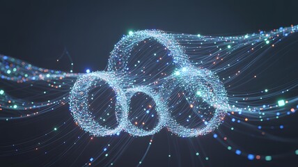 Digital Data Flow Visualization: A striking digital representation of interconnected data streams, showcasing the intricate flow of information in a futuristic and abstract manner.