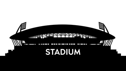 Silhouette of modern stadium with roof and lights on white background