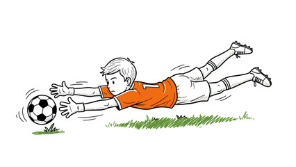 Dynamic goalkeeper save in action: black and white sketch of diving soccer player