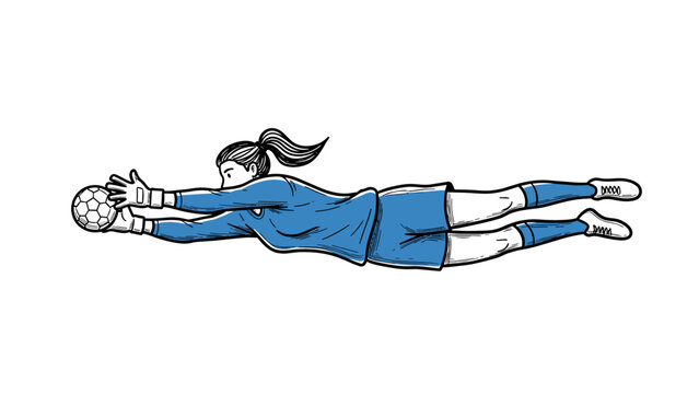 Dynamic female goalkeeper dive in sketch style art for soccer enthusiasts