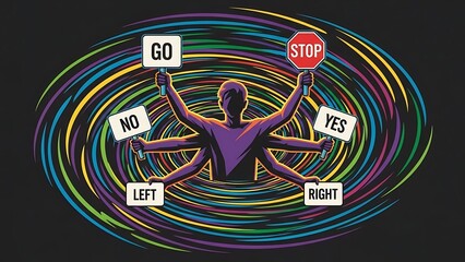 Man with Multiple Arms Surrounded by Swirling Lines