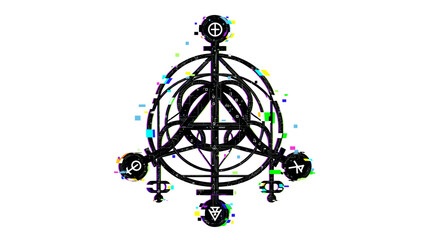 Mystical geometric symbol with intricate lines and details.