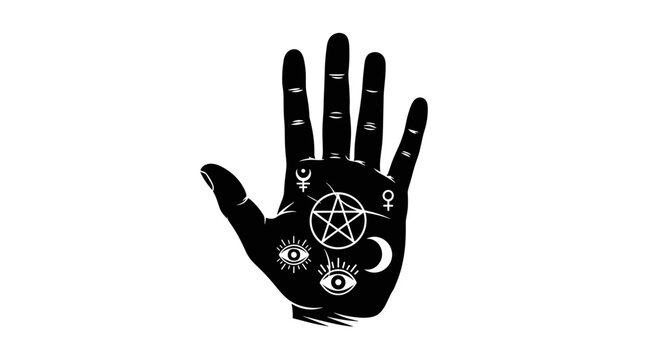 Mystical Hand with Symbols A Spiritual and Esoteric Illustration.