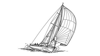 Sailing boat sketch: detailed line art of a yacht on the ocean