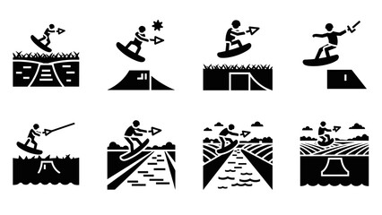 Dynamic wakeboarding silhouettes: thrilling water sport action variations