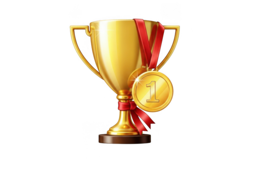 Golden trophy and medal isolated on transparent background for award and achievement - Powered by Adobe
