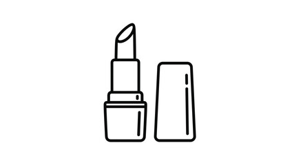 Minimalist black line art icon of an open lipstick tube with its cap beside it on a simple plain white background.