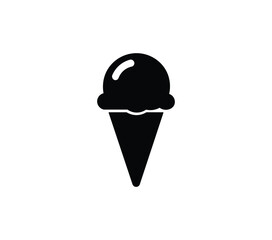 A minimalist black silhouette of a single scoop ice cream cone on a white background. The image is a clean vector graphic.