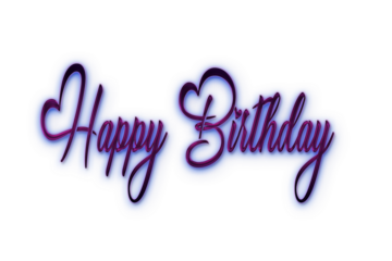 Glowing neon purple colour happy birthday lettering design isolated on transparent background. Bright neon text design in purple  birthday concepts.