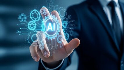 Businessman interacting with artificial intelligence digital interface technology