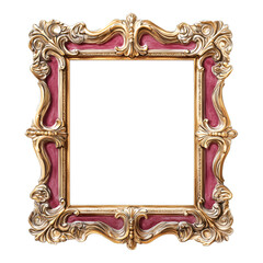 Pink rococo ornate picture frame, gold accents, vector illustration
