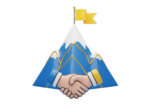 Handshake on mountain peak with flag isolated on transparent background for business success and teamwork - Powered by Adobe