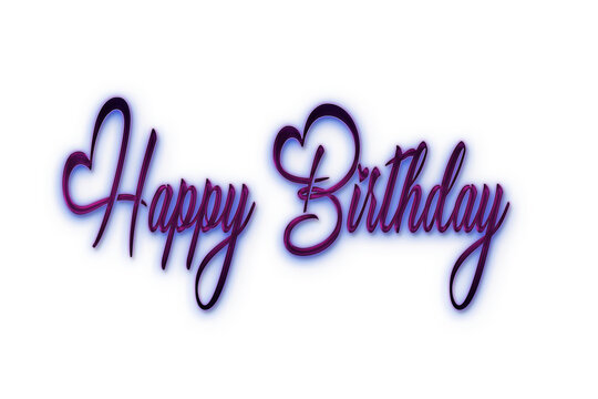 Glowing neon purple colour happy birthday lettering design isolated on transparent background. Bright neon text design in purple  birthday concepts. - Powered by Adobe
