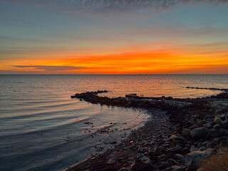 Sunrise at Klausdorf Beach on Fehmarn. The small village with around 100 inhabitants is located in the east of the island, and there is a campsite on the beach.