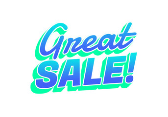 A vibrant and eye catching graphic design featuring the text Great Sale! in bold, stylized lettering. The colors are a mix of blue and green