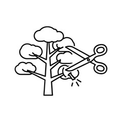 Tree pruning with scissors line icon