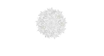 Intricate circular mandala pattern with detailed floral and leaf motifs in a delicate grey line art coloring page style.