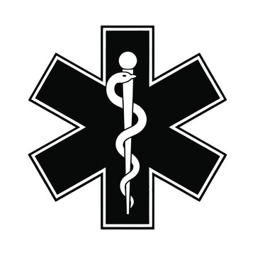 Black star of life medical symbol with caduceus