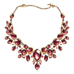 Vintage gold fringe necklace with red ruby gemstones, vector
