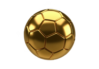 Golden soccer ball isolated on transparent background for sports awards and luxury use cases