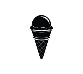 A simple, stylized black silhouette of an ice cream cone with a scoop on top, set against a light background.