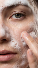 Naklejka premium close up of a woman applying facial cleanser
