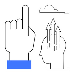 Obraz premium Innovation concept. Innovation with a hand gesture and upward arrows progress, creativity, and intellectual growth. Innovation for technology, self-improvement, education, business, and creativity