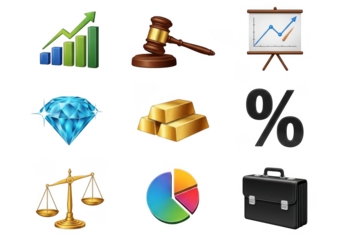 Business and finance icons isolated on transparent background for presentations and infographics