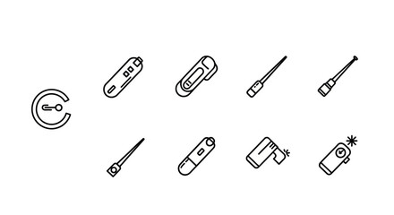 Line Icons Set of Electronic Devices, Medical Testing Tools, and Portable Gadgets.