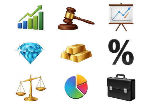 Business and finance icons isolated on transparent background for presentations and infographics - Powered by Adobe