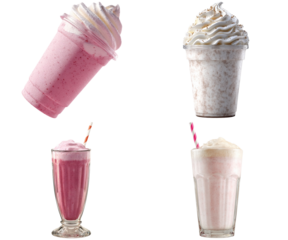 Milkshakes drinks dessert sweet strawberry cream set