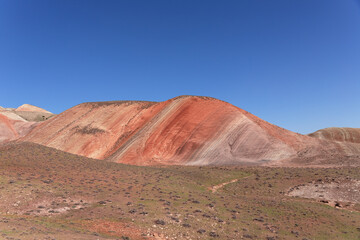 Beautiful mountains with red soil in Khizi. Azerbaijan.
