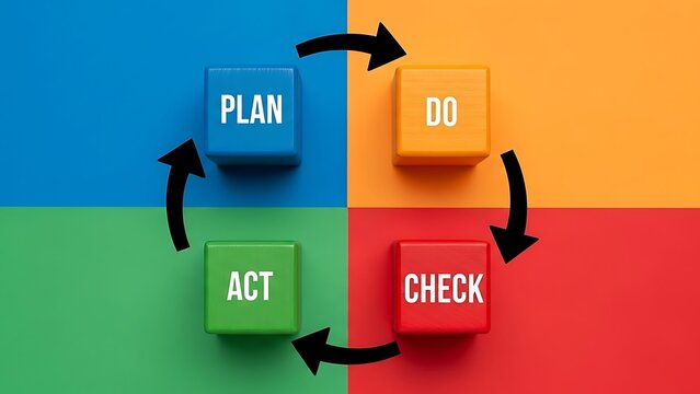 Pdca cycle blocks illustrating continuous improvement process