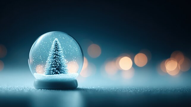 Snow globe Christmas tree snow bokeh holiday winter ornament festive glass miniature - Powered by Adobe