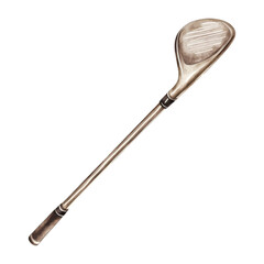 Vintage wooden golf club, wood driver, sports equipment vector
