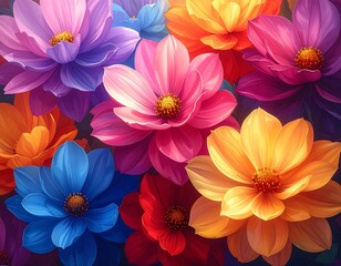 Obraz premium Colorful floral arrangement glowing with vivid beauty high resolution wallpaper