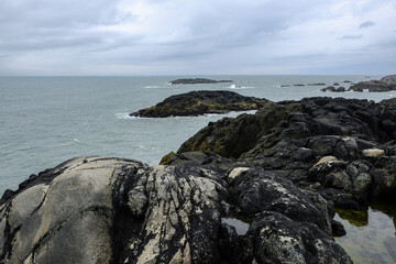 Iceland's rocky coastline, with small islands