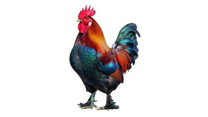 Colorful Rooster Standing Isolated on White
