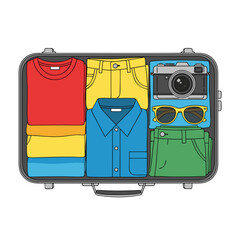 Flat Luggage Packing Travel Preparation Illustration