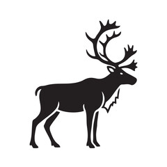 Fototapeta premium Black silhouette of a standing reindeer with antlers 