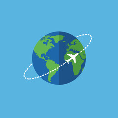 Flat Global Travel Airplane Illustration