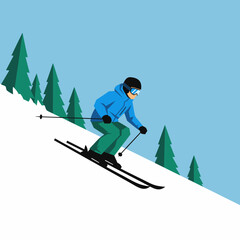 Flat Winter Skiing Illustration