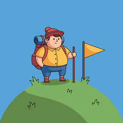 Flat Mountain Hiking Adventure Illustration